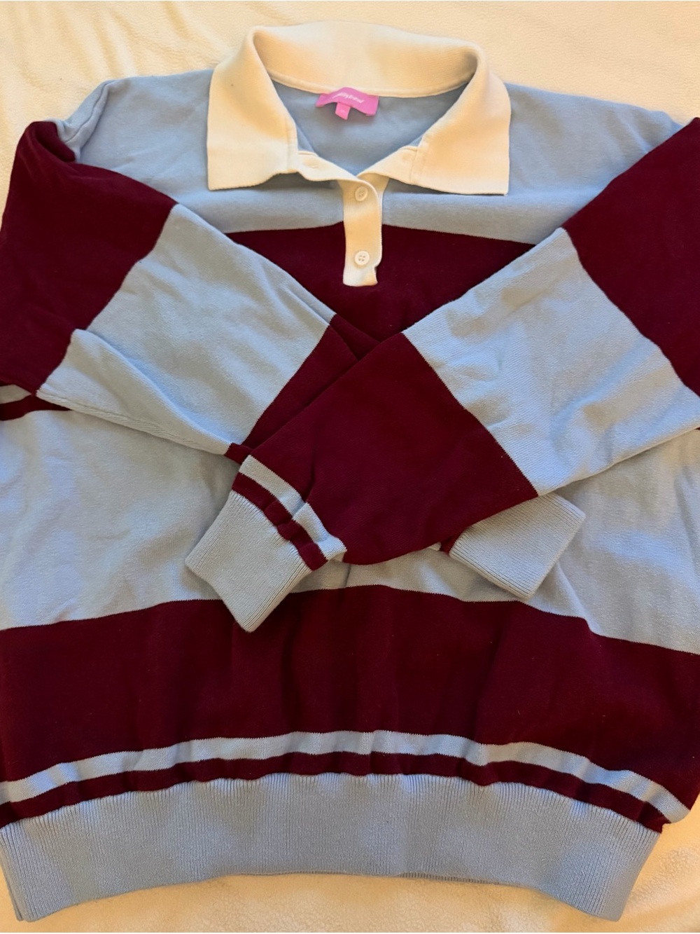 Edikted Kian Striped Polo Sweater Blue Burgundy Size M NWOT - Picture 8 of 8